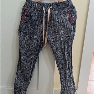 Blue Patterned Jogger Pants with Red Accents
